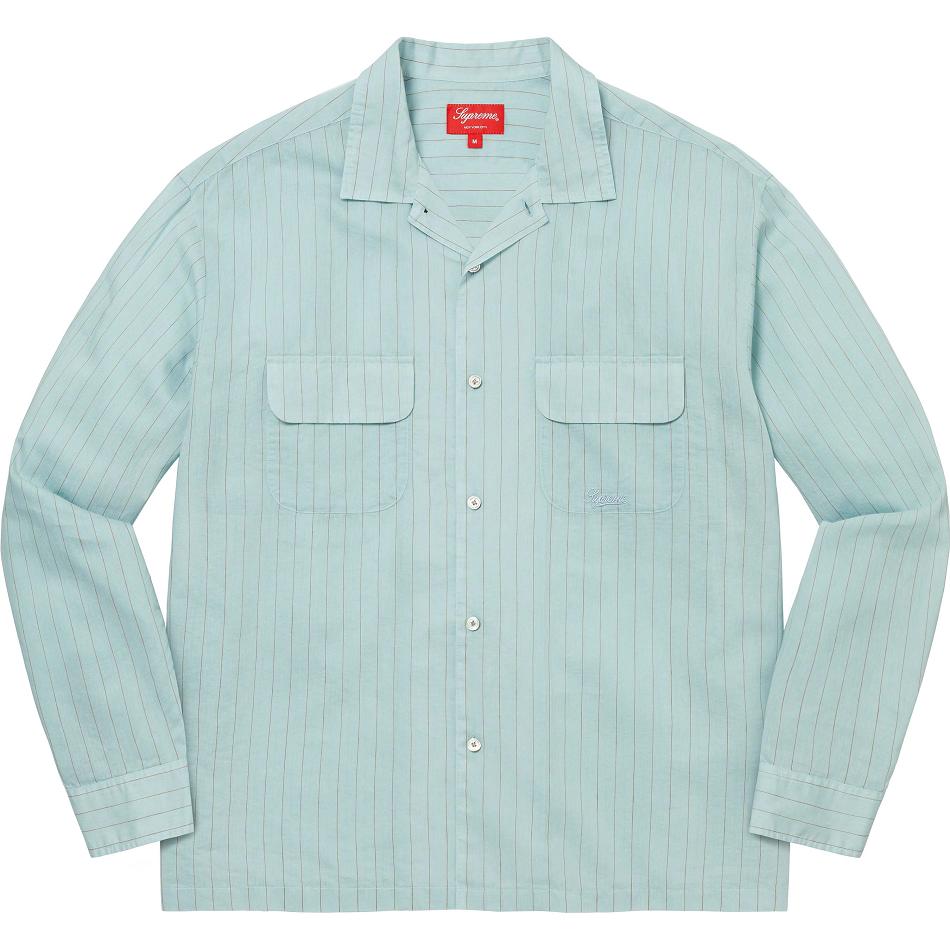 Supreme Pinstripe Linen Shirts Blue | SG218BC