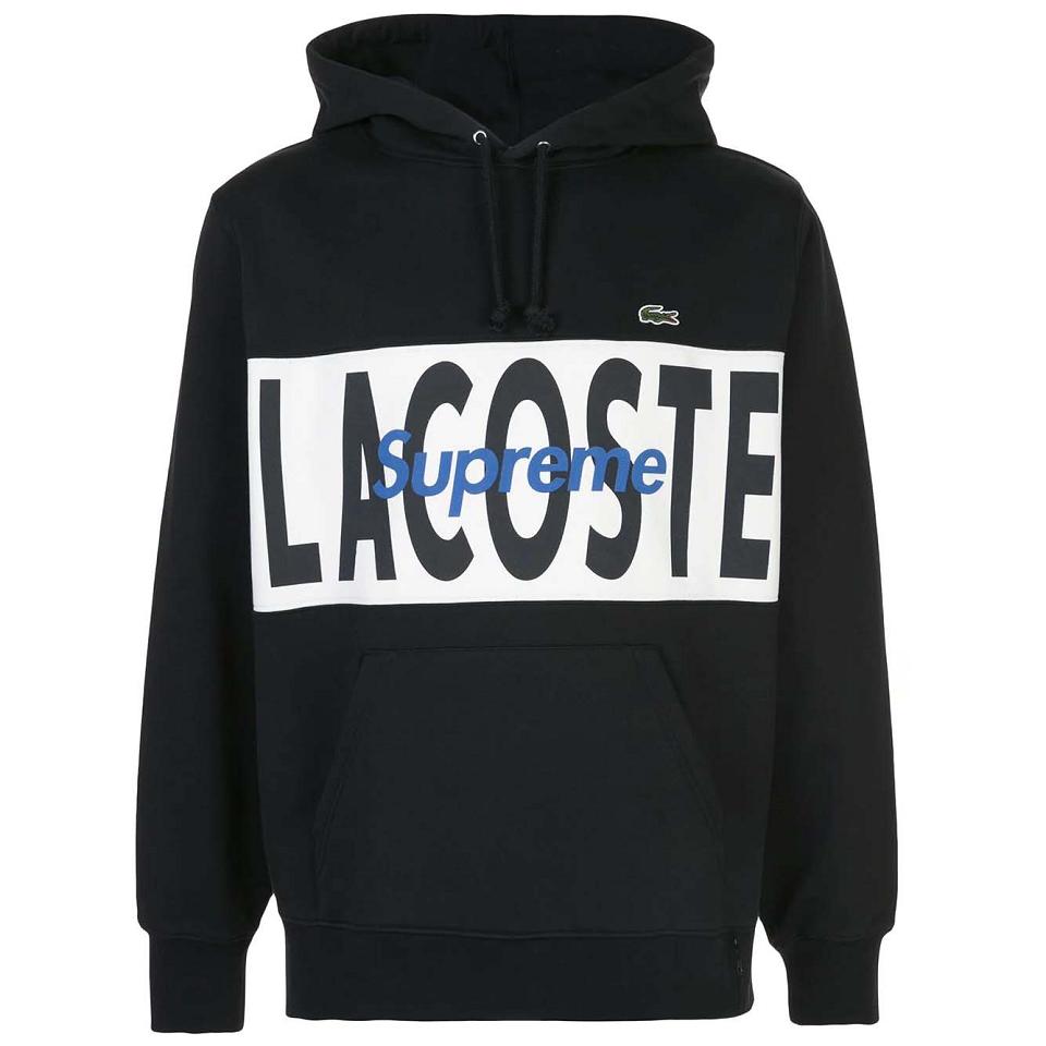 Supreme X Lacoste Logo Panel Hoodie Black | SG134KI