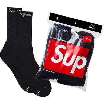 Supreme Hanes® Crew Socks (4 Pack) Socks Black | SG486YU