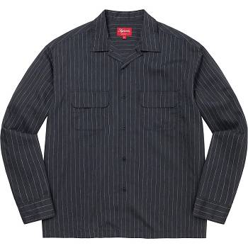 Supreme Pinstripe Linen Shirts Navy | SG219NB